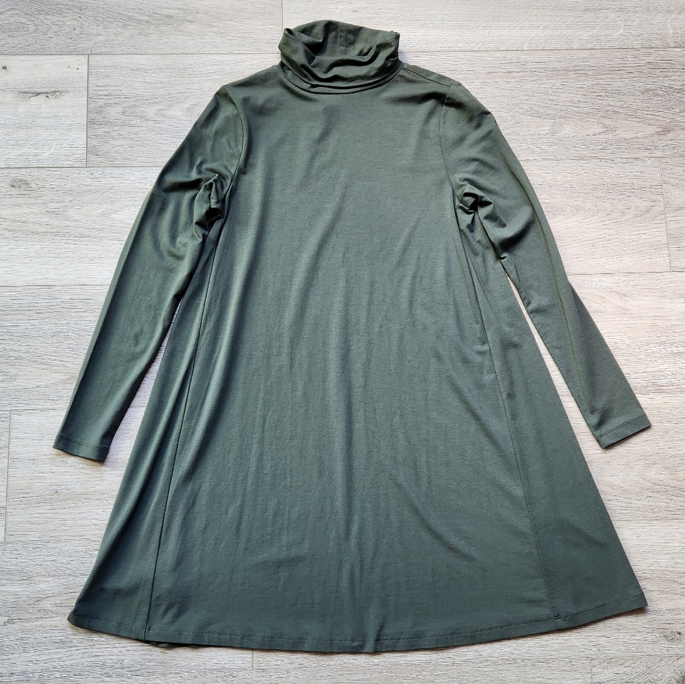 Ann Taylor Loft Olive Green Dress Womens Xs Long Sleeve Turtleneck A Line